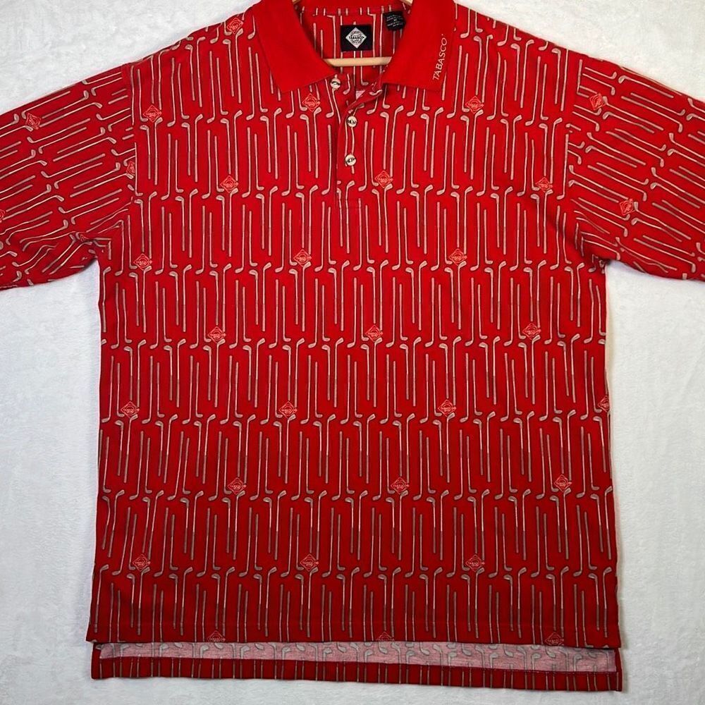 Tabasco vintage retro Golf Polo‎ Shirt Allover Print-Men XL